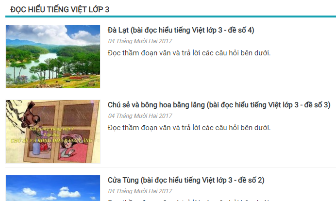 Tổng hợp bộ bài tập đọc hiểu Tiếng Việt lớp 3